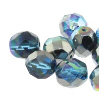 Czech Glass Round Firepolished Beads - Aqua Graphite Rainbow 4mm x 40