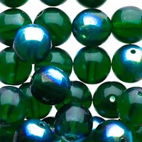 Czech Glass Druk Beads - Transparent Green AB 8mm x 10
