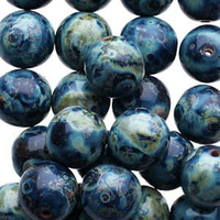 Czech Glass Druk Beads - Transparent Dark Blue Travertine 8mm x 10