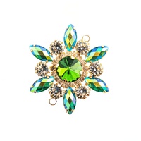 Crystal Motif Flower Connector - Green AB in Gold Casing