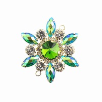 Crystal Motif Flower Connector - Green AB in Gold Casing