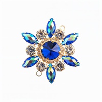 Crystal Motif Flower Connector - Blue AB in Gold Casing