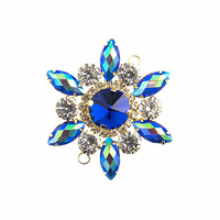 Crystal Motif Flower Connector - Blue AB in Gold Casing