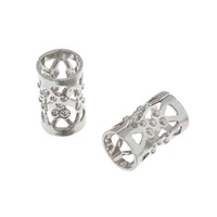 Metal Filigree Cylinder Beads - Silver Plated 8mm x 10