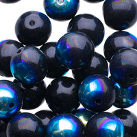 Czech Glass Druk Beads - Opaque Jet AB 8mm x 10