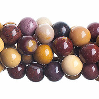 Semi-Precious Round Beads - Mookaite Jasper Natural x 6mm 8" Strand