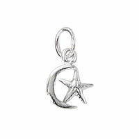 Sterling Silver Charm with Jump Ring - Moon and Star