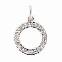 Sterling Silver Charm - Round with Cubic Zirconia Crystals