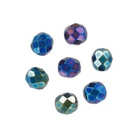 Czech Glass Round Firepolished Beads - Blue Iris 6mm x 10