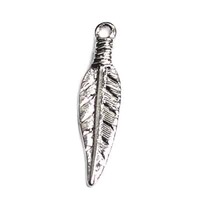 Metal Charm Pendant - Silver Feather