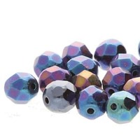 Czech Glass Round Firepolished Beads - Jet Rainbow Iris x 6mm