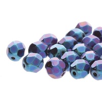 Czech Glass Round Firepolished Beads - Jet Blue Iris x 6mm