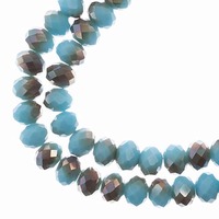 Crystal Lane Faceted Rondelle Beads - Opaque Blue w/Half Champagne Luster 6x8mm