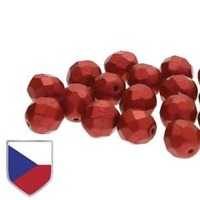Czech Shield Firepolished Beads - Chalk Lava Red