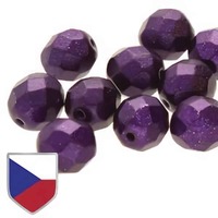 Czech Shield Firepolished Beads - Metalust Purple x 4mm