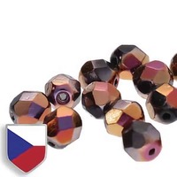 Czech Shield Firepolished Beads - Jet Full Sliperit x 4mm