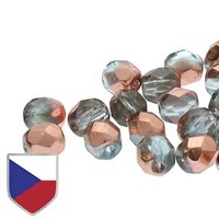 Czech Shield Firepolished Beads - Aqua Capri Gold x 4mm
