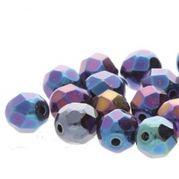 Czech Glass Round FirePolished Beads - Jet Rainbow Iris x 4mm