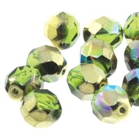 Czech Glass Round FirePolished Beads - Olive Gold Rainbow x 6mm