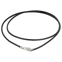 Leather Necklace Cord with Sterling Silver Clasp - Black 16"