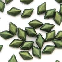Czech Glass Mini Gemduo Beads - Gold Shine Dk Olive Green