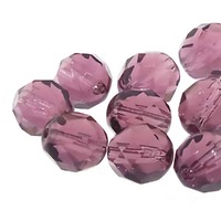 Czech Glass Round FirePolished Beads - Medium Amethyst x 8mm