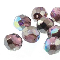 Czech Glass FirePolished Beads - Lt Amethyst Graphite Rainbow