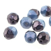 Czech Glass Duet FirePolished Beads - Black White Blue Luster x 6mm