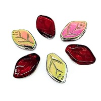 Czech Glass Leaf Beads - Siam Ruby Half Vitrail