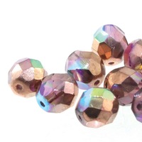 Czech Glass FirePolished Beads - Lt Amethyst Copper Rainbow x 8mm