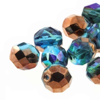 Czech Glass Round FirePolished Beads - Aqua Orange Rainbow x 8mm