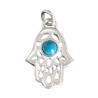 Sterling Silver Charm - Hamsa Hand with Turquoise Stone