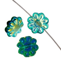 Czech Glass Daisy Beads - Emerald AB 9mm - Pack of 10