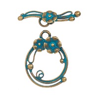 Toggle Clasp - Fancy Round Flower with Patina Finish