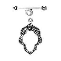 Toggle Clasp - Antique Silver Fancy Oval Flower