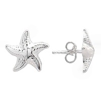 Sterling Silver Earring Studs with Earnut - Starfish