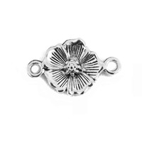 Antique Silver Metal Poppy Flowers Connector Beads - Pack of 10