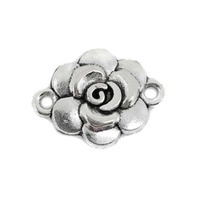 Antique Silver Metal Rose Flower Connector Beads - Pack of 10