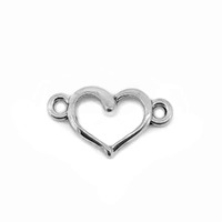 Antique Silver Metal Heart Connector Beads - Pack of 10