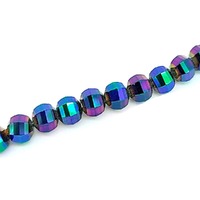 Glass Beads Faceted Square Round - Purple Green AB
