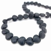 Black Stone Heart Beads - 11mm x 10