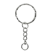 Split Key Ring With Chain - Embossed Rhodium
