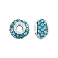 Metal Bead - Rhinestone Aqua x 14mm