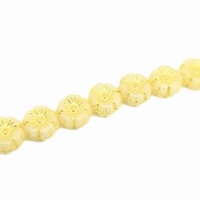 Czech Pressed Glass Flower Beads - Yellow on Alabaster White 9mm