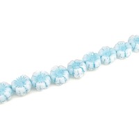 Czech Pressed Glass Flower Beads - Blue on Alabaster White 9mm