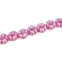 Czech Pressed Glass Flower Beads - Pink on Alabaster White 9mm