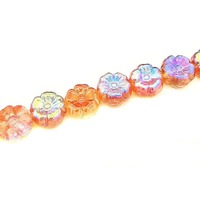 Czech Pressed Glass Flower Beads - Orange on Crystal