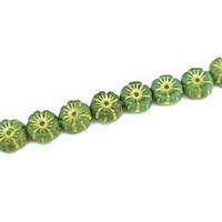 Czech Pressed Glass Flower Beads - Yellow on Turquoise