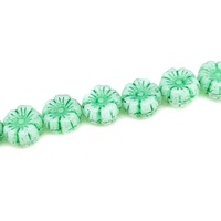 Czech Pressed Glass Flower Beads - Lt Green Alabaster on White
