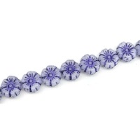 Czech Pressed Glass Flower Beads - Purple on Alabaster White